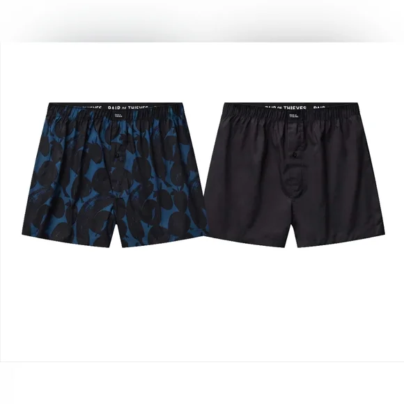 PAIR of THIEVES Woven Boxer 2-Pack Blue Black Size Small NWT S-2704 - Picture 4 of 7